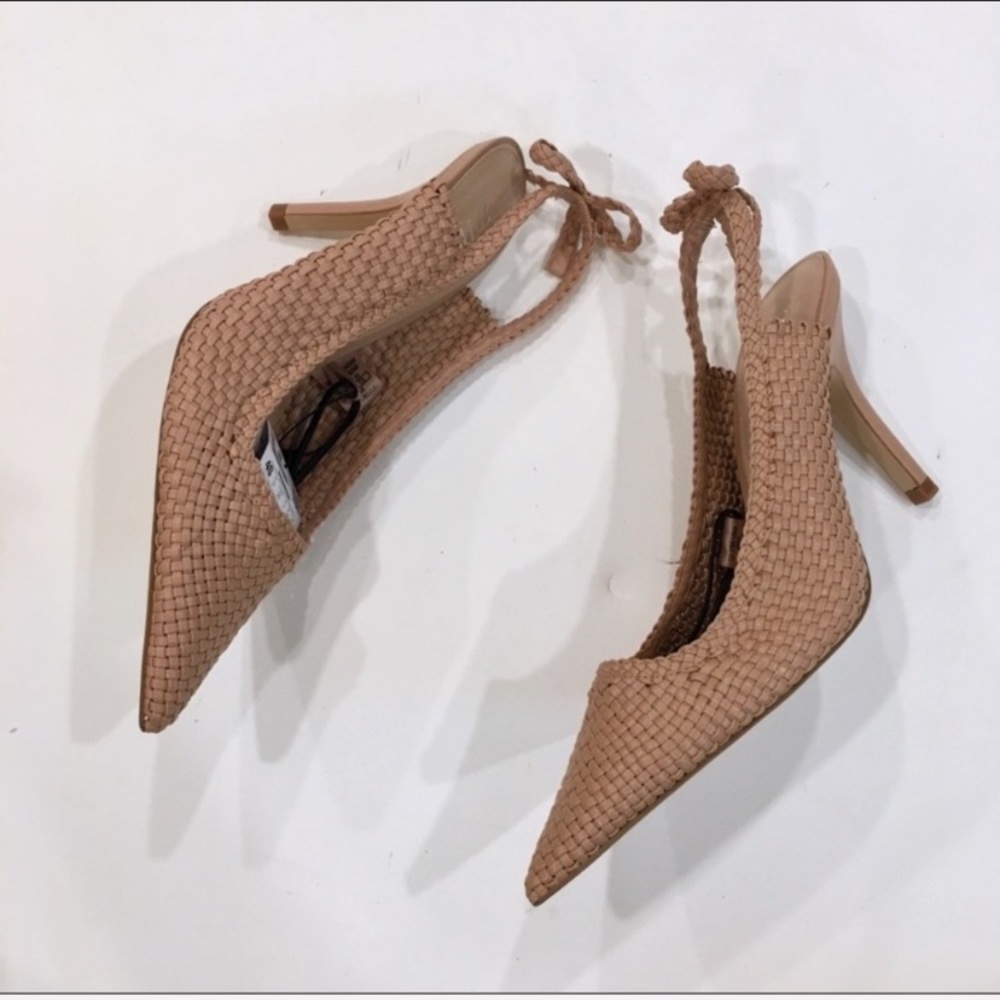 Zara RARE nude slingback pointy toe woven heels - Picture 1 of 5